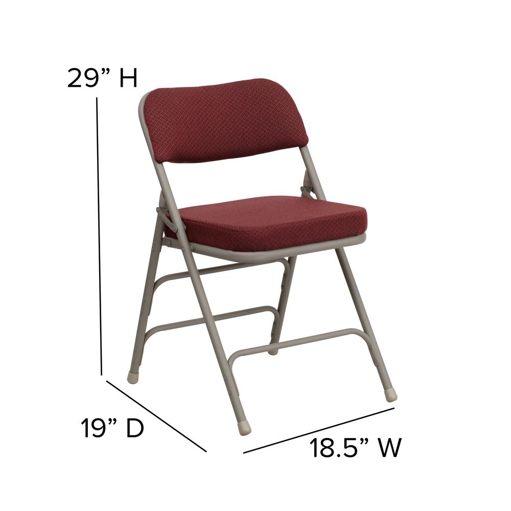 18.5"W Premium Curved Triple Braced & Double Hinged Burgundy Fabric Metal Folding Chair
