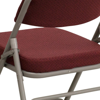 18.5"W Premium Curved Triple Braced & Double Hinged Burgundy Fabric Metal Folding Chair