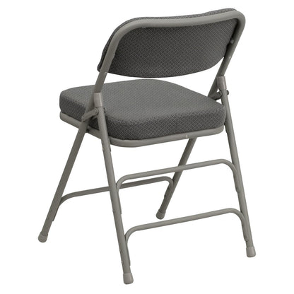 2 Pack Curved Triple Braced & Double Hinged Gray Fabric Metal Folding Chair