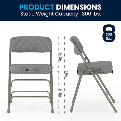 2 Pack Curved Triple Braced & Double Hinged Gray Fabric Metal Folding Chair