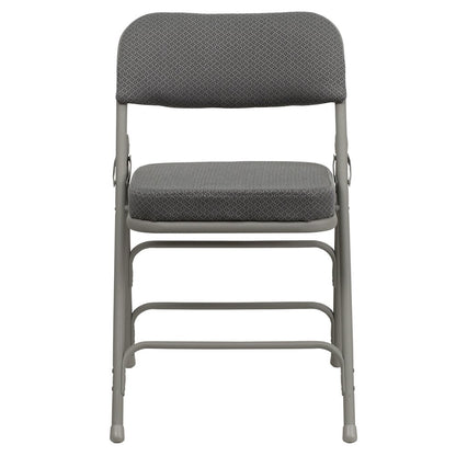 2 Pack Curved Triple Braced & Double Hinged Gray Fabric Metal Folding Chair