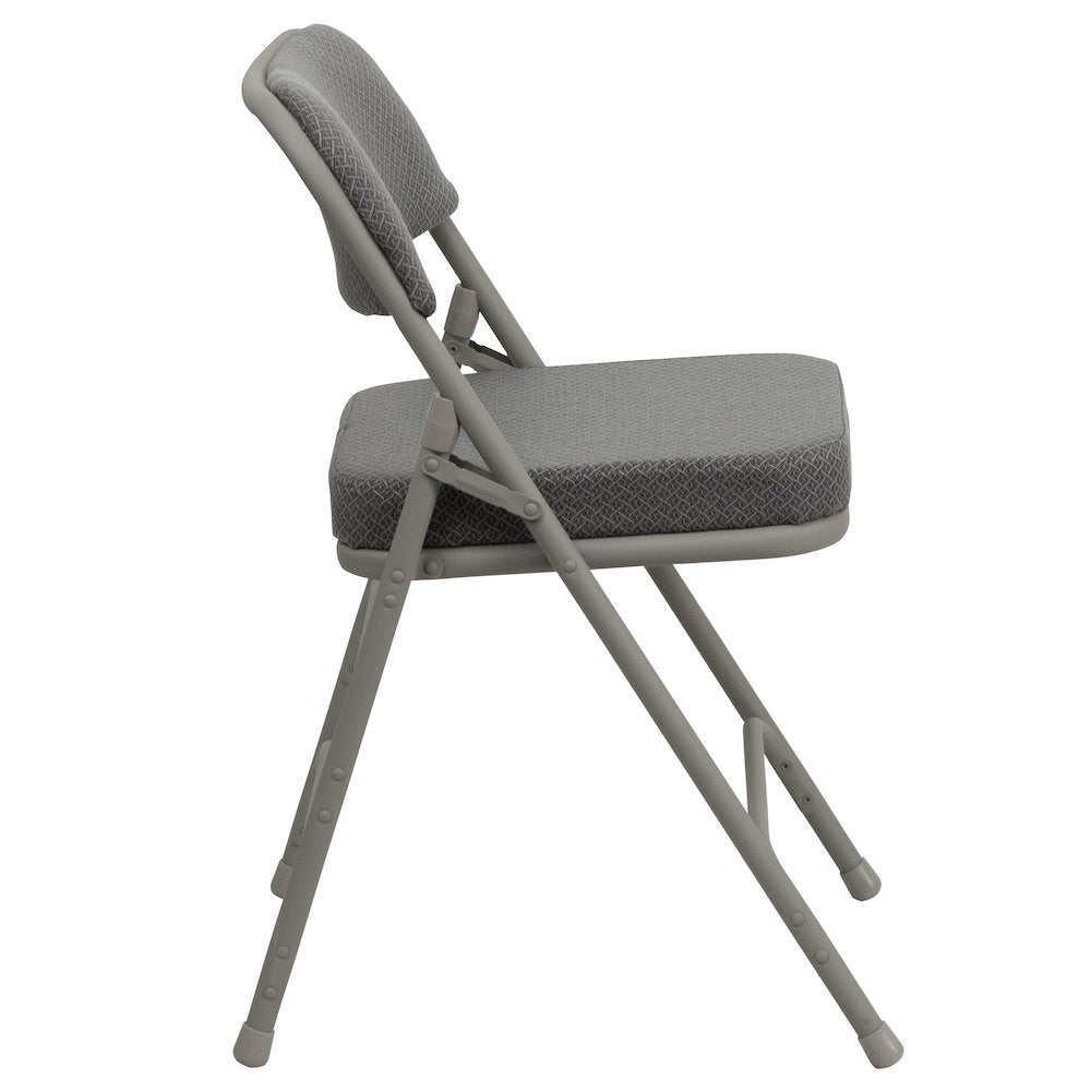 2 Pack Curved Triple Braced & Double Hinged Gray Fabric Metal Folding Chair