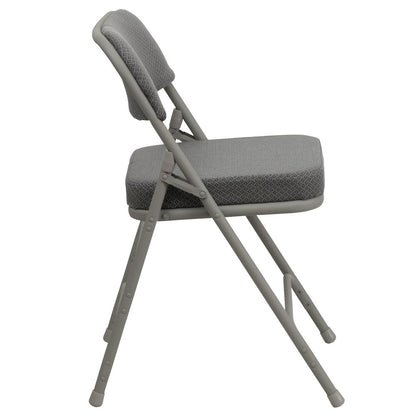 2 Pack Curved Triple Braced & Double Hinged Gray Fabric Metal Folding Chair