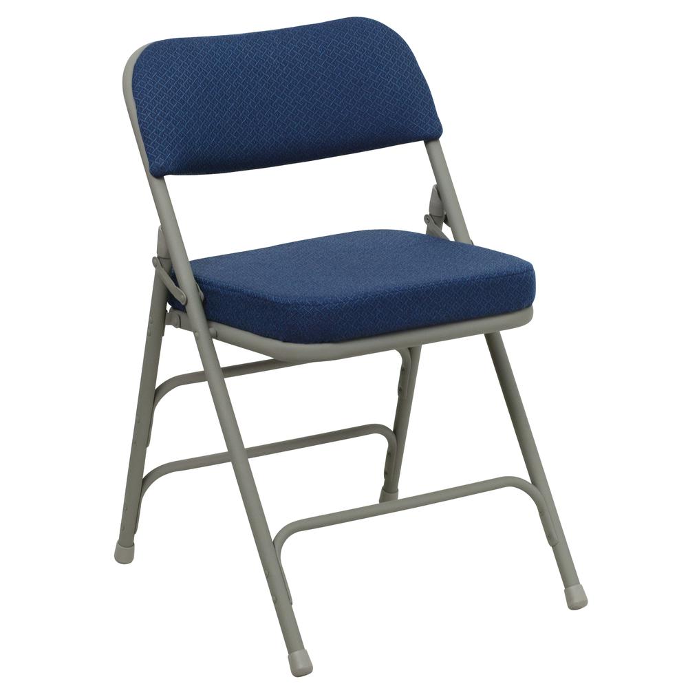 18.5"W Premium Curved Triple Braced & Double Hinged Navy Fabric Metal Folding Chair