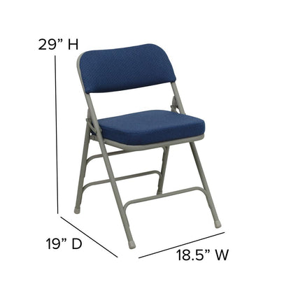 18.5"W Premium Curved Triple Braced & Double Hinged Navy Fabric Metal Folding Chair