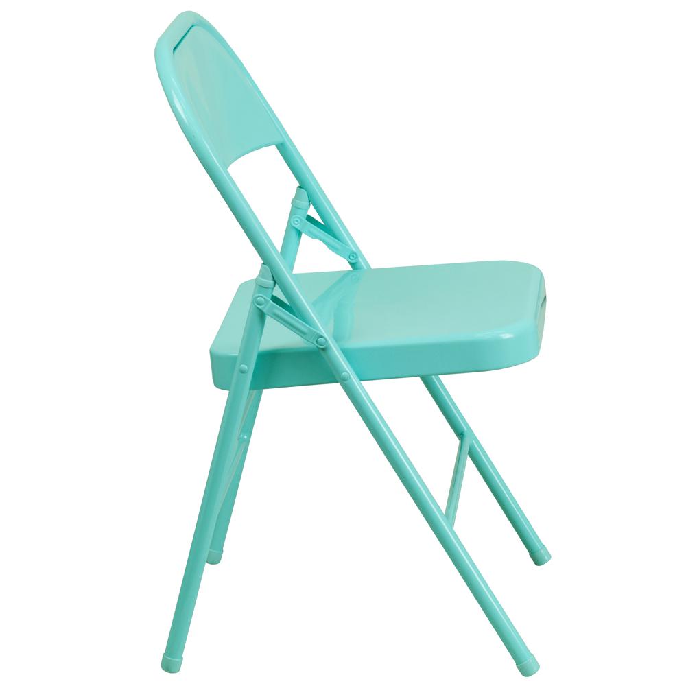 Tantalizing Teal Triple Braced & Double Hinged Metal Folding Chair