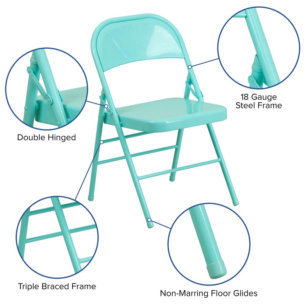 Tantalizing Teal Triple Braced & Double Hinged Metal Folding Chair