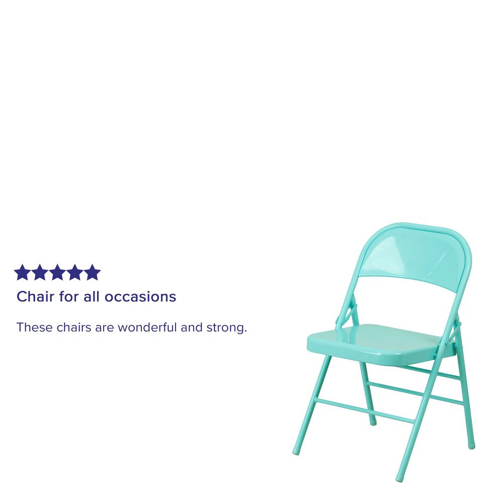 Tantalizing Teal Triple Braced & Double Hinged Metal Folding Chair