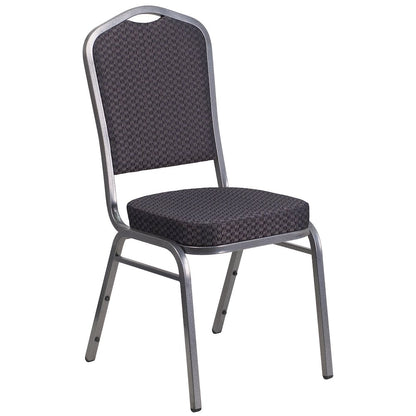 Crown Back Stacking Banquet Chair in Black Patterned Fabric - Silver Vein Frame