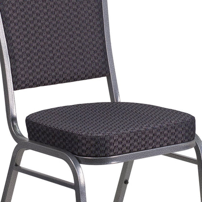 Crown Back Stacking Banquet Chair in Black Patterned Fabric - Silver Vein Frame
