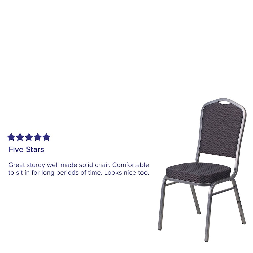 Crown Back Stacking Banquet Chair in Black Patterned Fabric - Silver Vein Frame