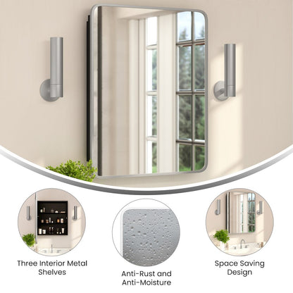 24" x 30"Bathroom Medicine Cabinet with Rounded Beveled Mirror, Silver