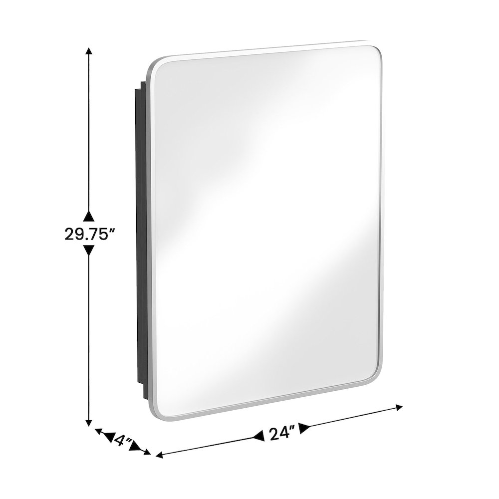 24" x 30"Bathroom Medicine Cabinet with Rounded Beveled Mirror, Silver