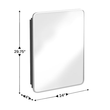 24" x 30"Bathroom Medicine Cabinet with Rounded Beveled Mirror, Silver