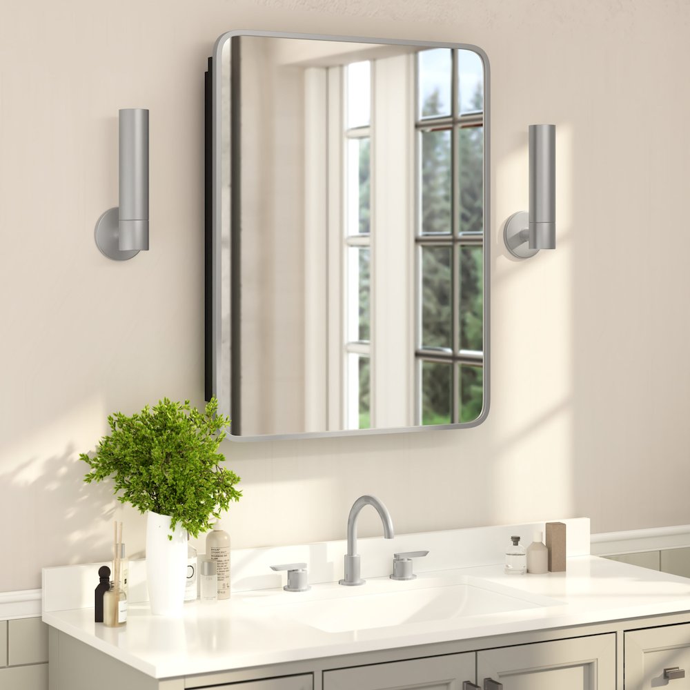 24" x 30"Bathroom Medicine Cabinet with Rounded Beveled Mirror, Silver