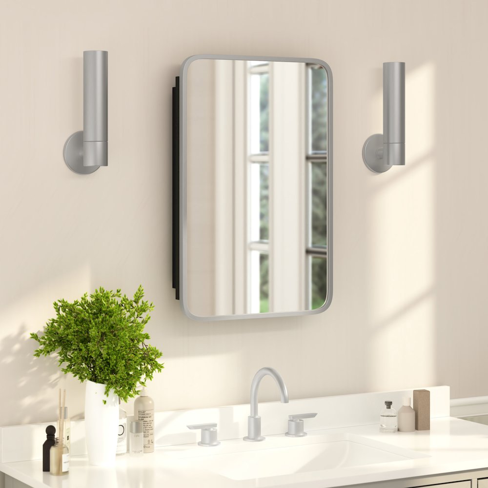16" x 24"Bathroom Medicine Cabinet with Rounded Beveled Mirror, Silver