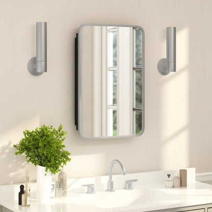 16" x 24"Bathroom Medicine Cabinet with Rounded Beveled Mirror, Silver