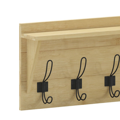 Wall Mounted 24 in Solid Pine Wood Storage Rack with Upper Shelf, Bamboo
