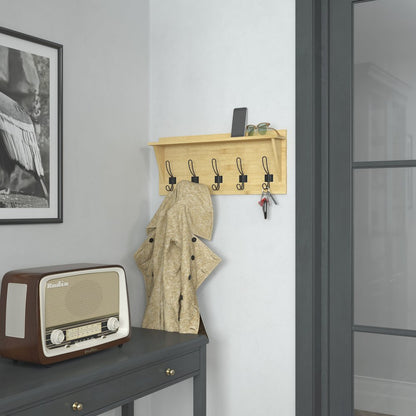 Wall Mounted 24 in Solid Pine Wood Storage Rack with Upper Shelf, Bamboo