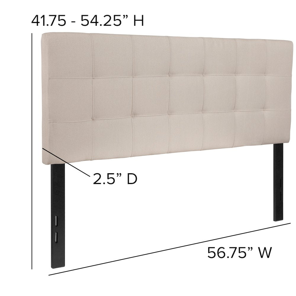 Quilted Tufted Upholstered Full Size Headboard in Beige Fabric
