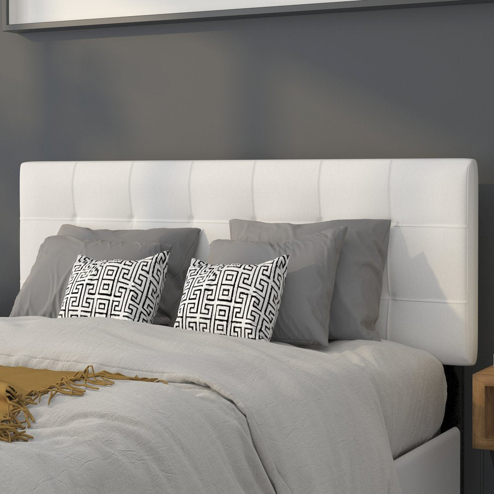 Tufted Upholstered Full Size Headboard in White Fabric