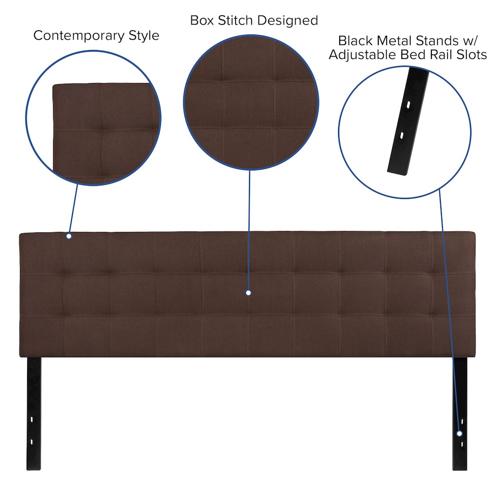 Tufted Upholstered King Size Headboard in Dark Brown Fabric