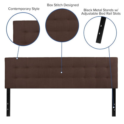 Tufted Upholstered King Size Headboard in Dark Brown Fabric