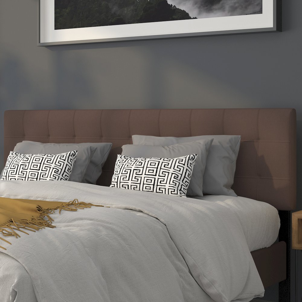 Tufted Upholstered King Size Headboard in Dark Brown Fabric