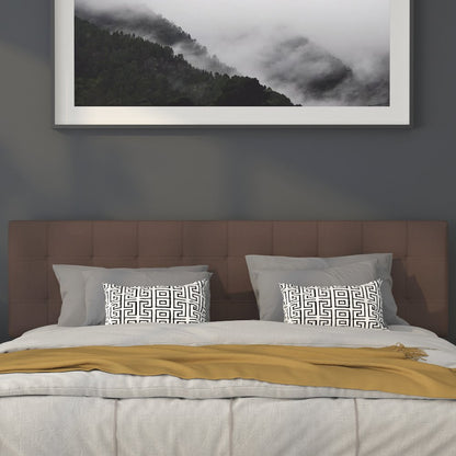 Tufted Upholstered King Size Headboard in Dark Brown Fabric