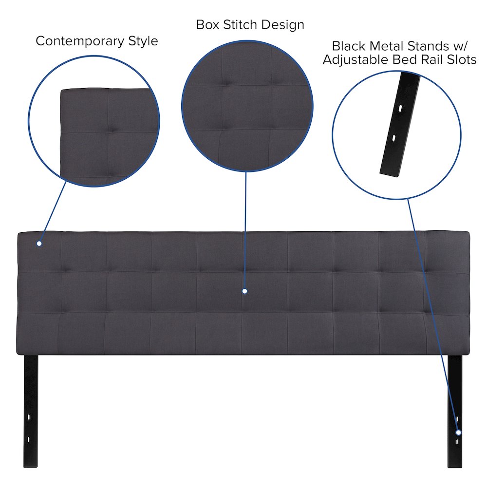 Tufted Upholstered King Size Headboard in Dark Gray Fabric