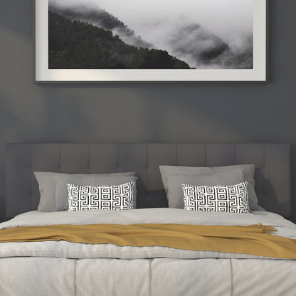 Tufted Upholstered King Size Headboard in Dark Gray Fabric
