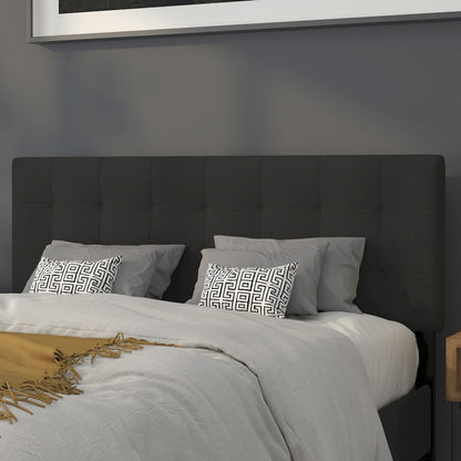 Tufted Upholstered Queen Size Headboard in Black Fabric