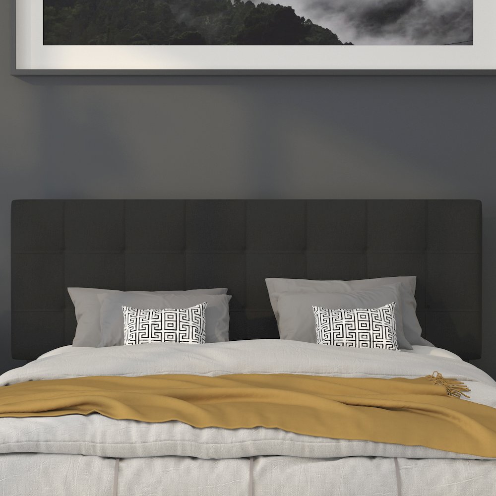 Tufted Upholstered Queen Size Headboard in Black Fabric