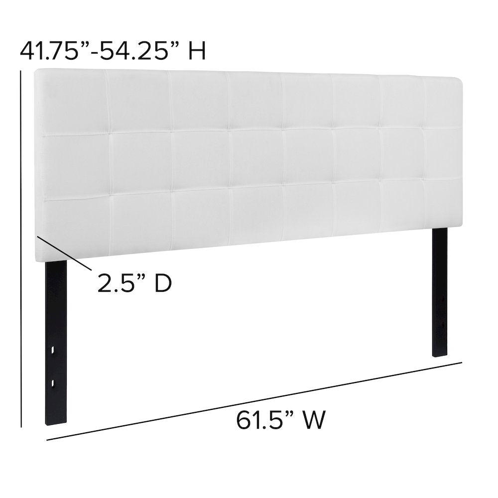 Quilted Tufted Upholstered Queen Size Headboard in White Fabric