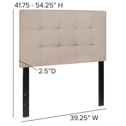 Tufted Upholstered Twin Size Headboard in Beige Fabric