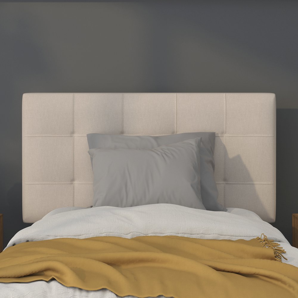 Tufted Upholstered Twin Size Headboard in Beige Fabric