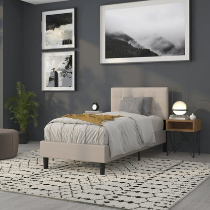 Tufted Upholstered Twin Size Headboard in Beige Fabric