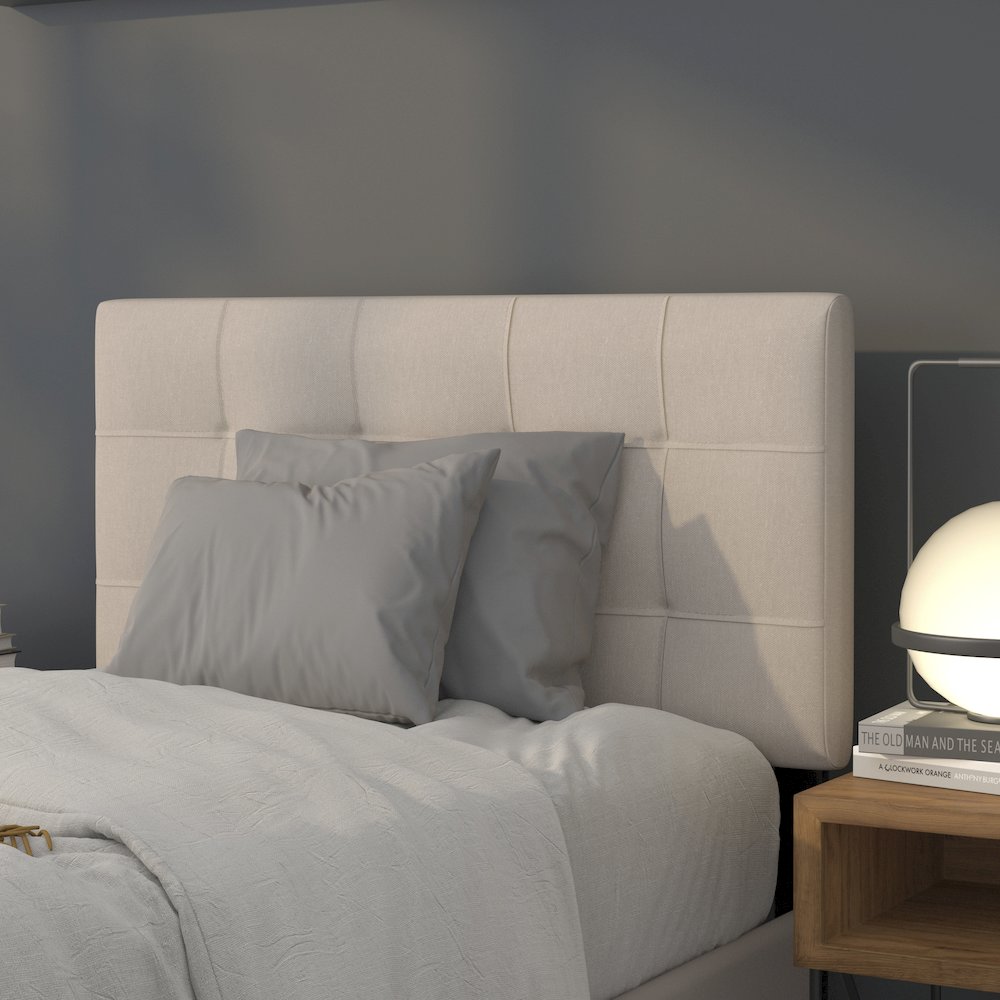 Quilted Tufted Upholstered Twin Size Headboard in Beige Fabric