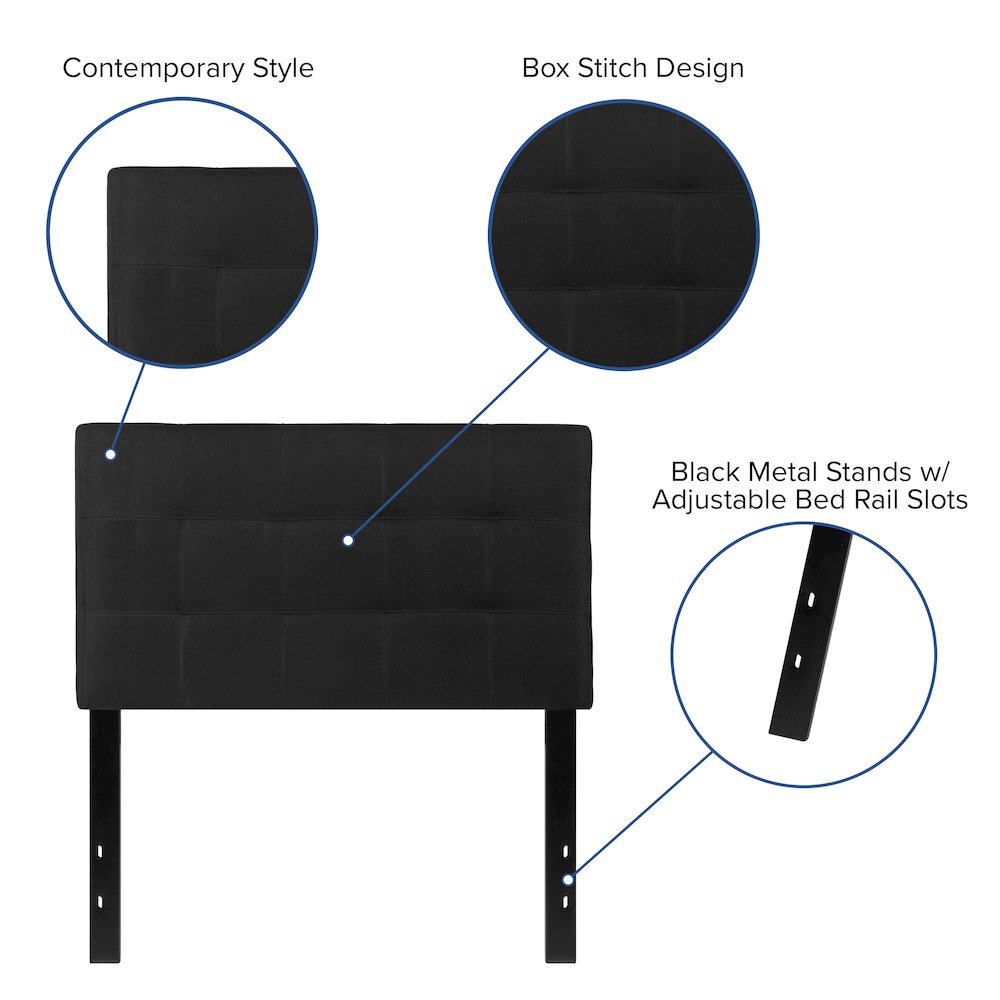 Tufted Upholstered Twin Size Headboard in Black Fabric