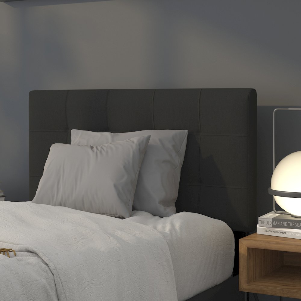 Tufted Upholstered Twin Size Headboard in Black Fabric