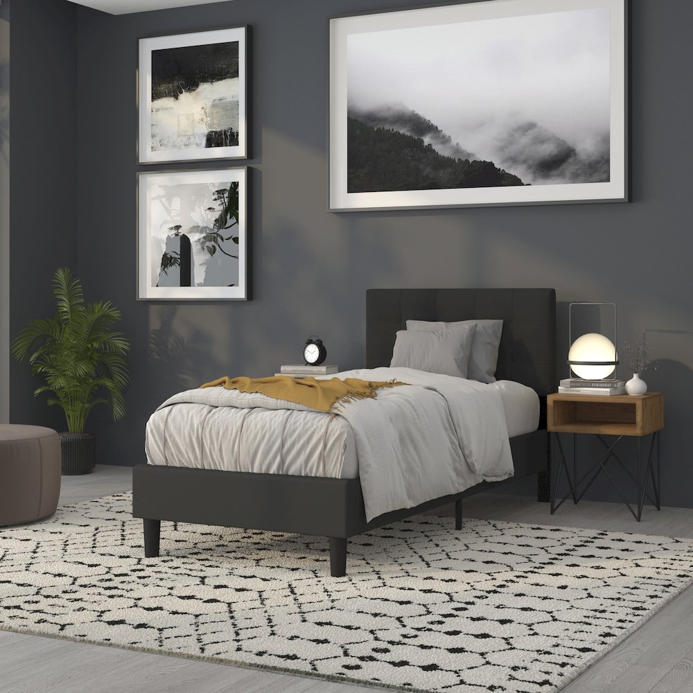 Tufted Upholstered Twin Size Headboard in Black Fabric
