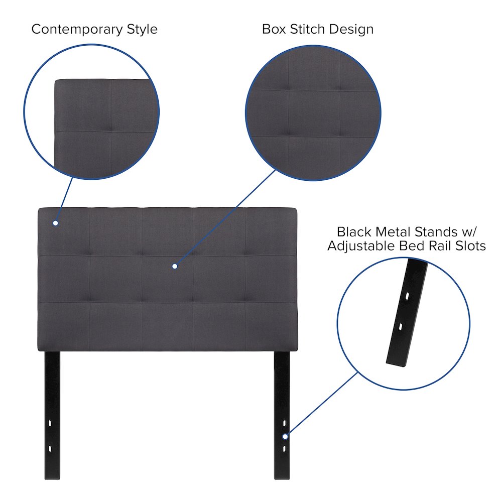 Tufted Upholstered Twin Size Headboard in Dark Gray Fabric