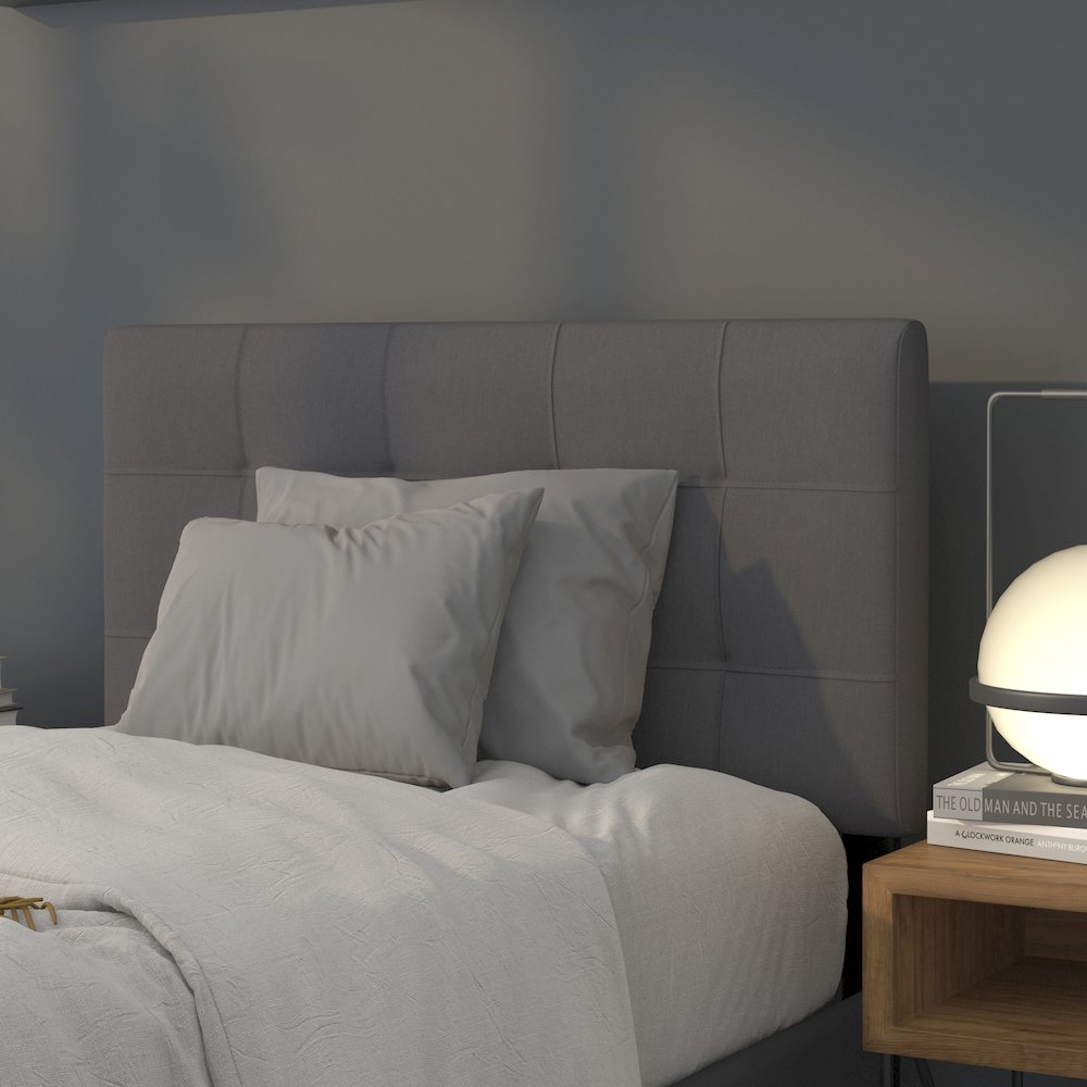 Tufted Upholstered Twin Size Headboard in Dark Gray Fabric