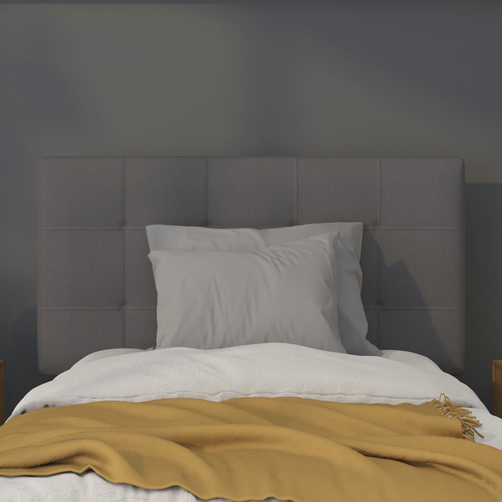 Tufted Upholstered Twin Size Headboard in Dark Gray Fabric