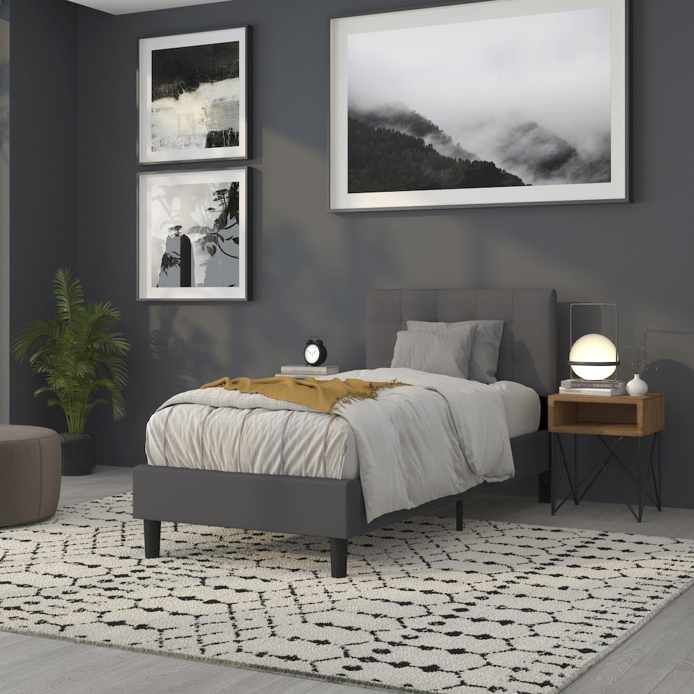 Tufted Upholstered Twin Size Headboard in Dark Gray Fabric