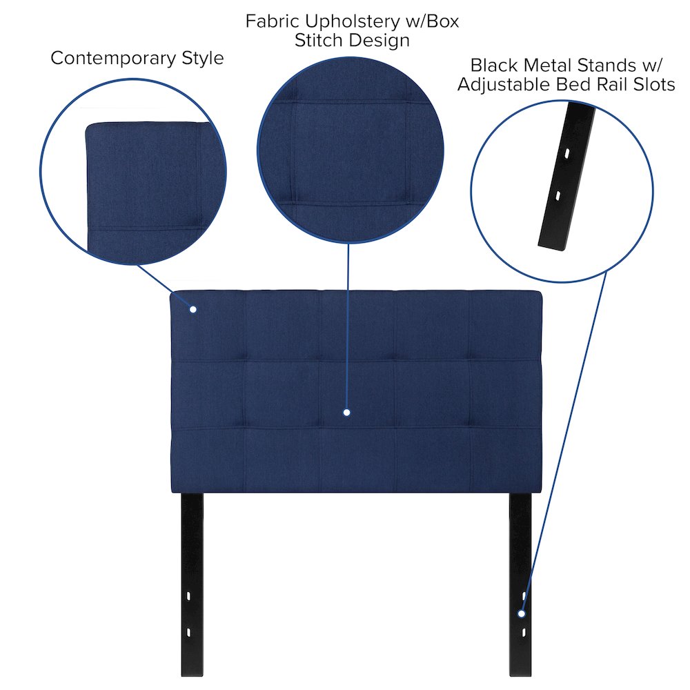 Tufted Upholstered Twin Size Headboard in Navy Fabric