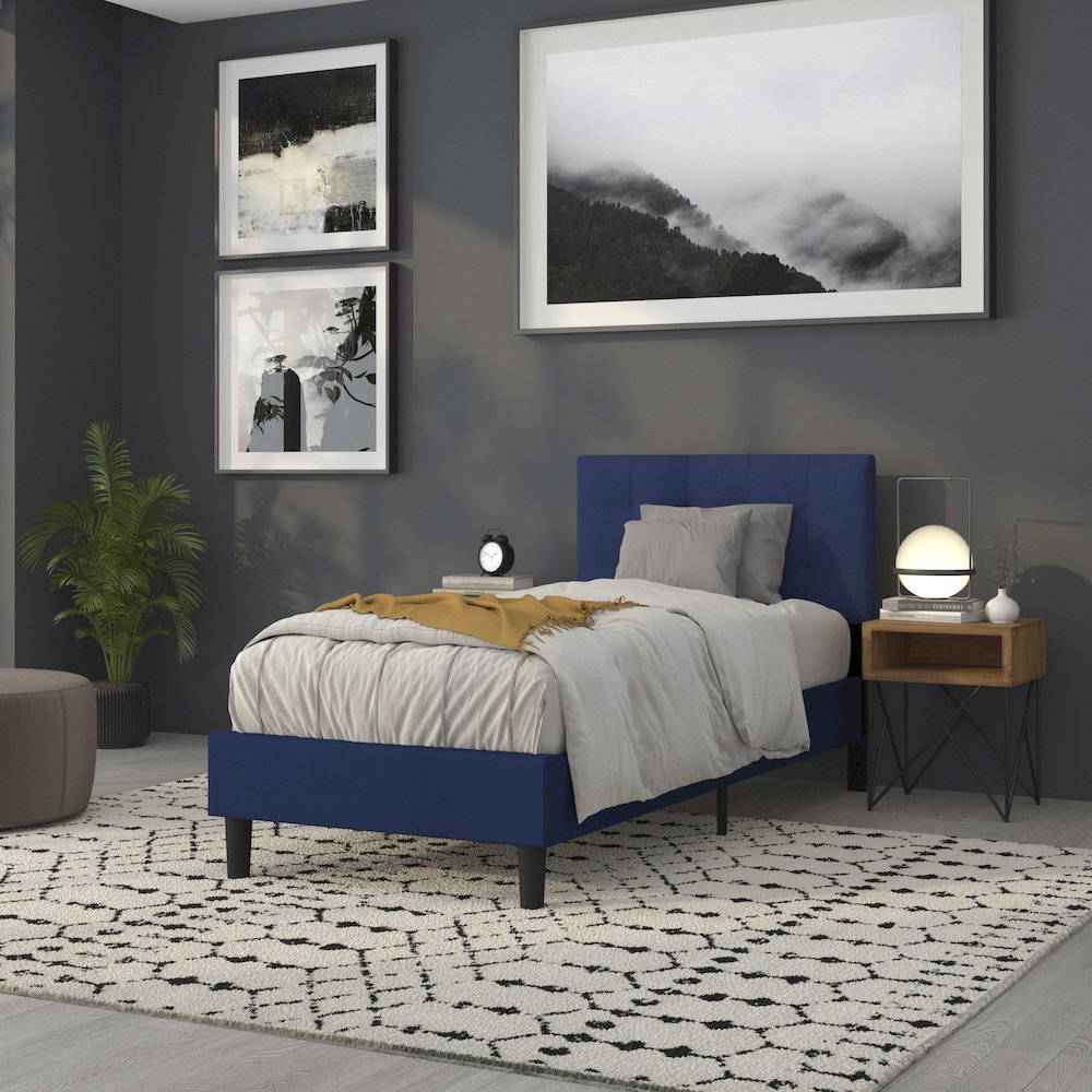 Tufted Upholstered Twin Size Headboard in Navy Fabric