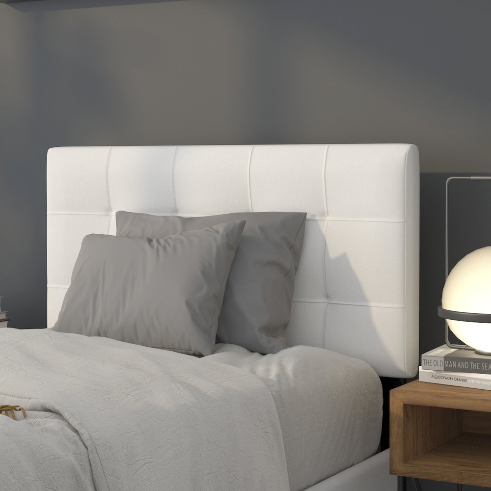 Tufted Upholstered Twin Size Headboard in White Fabric