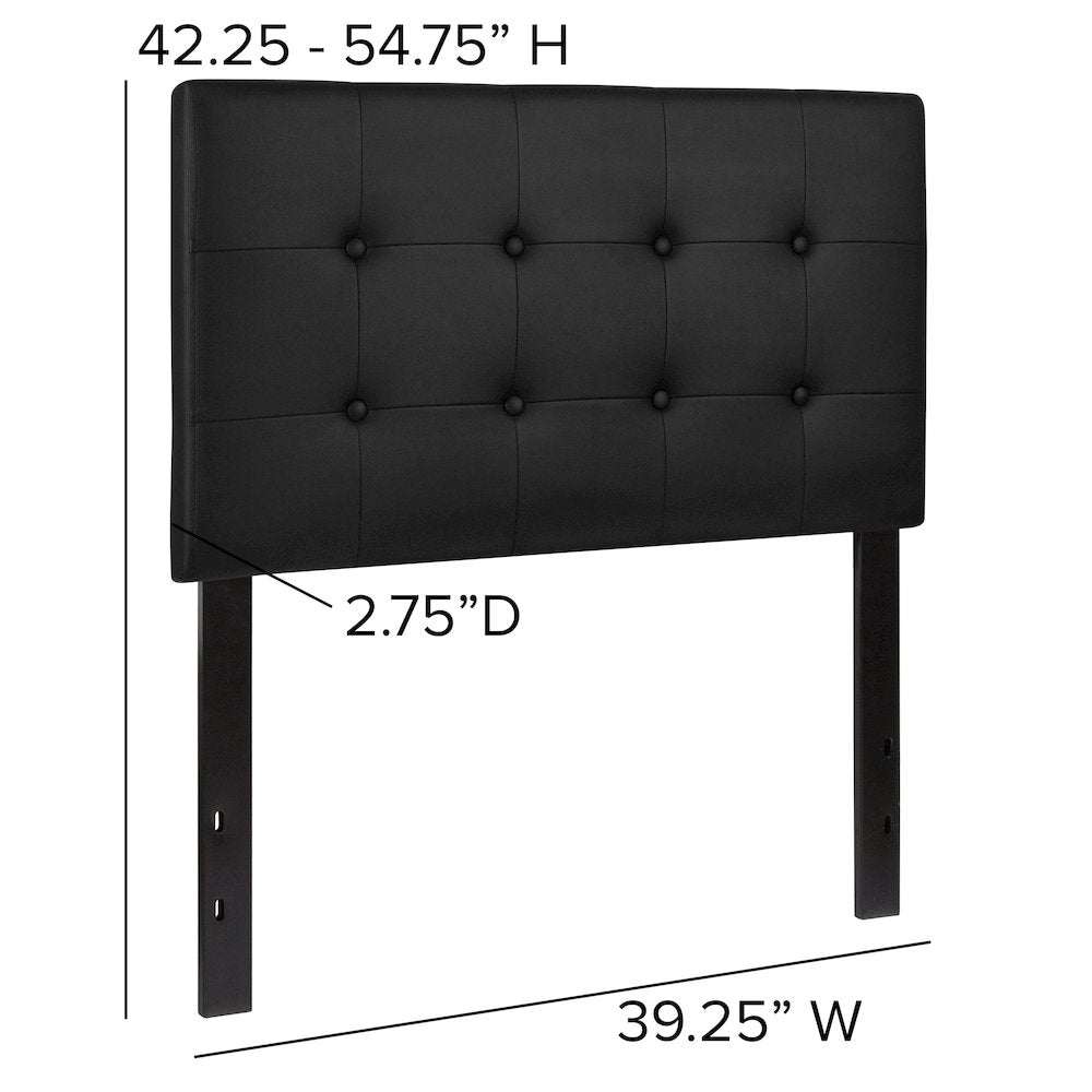Tufted Upholstered Twin Size Headboard in Black Vinyl
