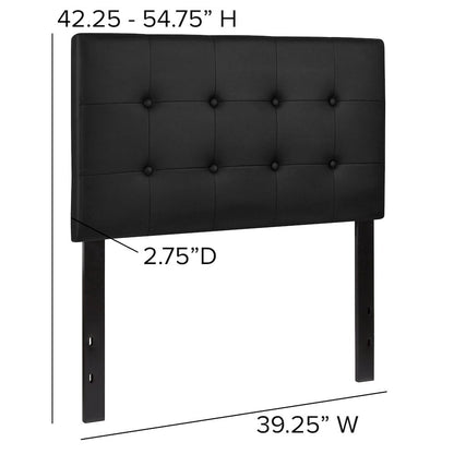 Tufted Upholstered Twin Size Headboard in Black Vinyl